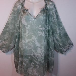 Sonoma Plus 3X Muted Green Sheer Floral Print Top